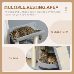 PawHut Cat Tree Kitten Tower w/ Scratching Post, Pad, Light Grey, Ball, Grey