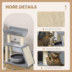 PawHut Cat Tree Kitten Tower w/ Scratching Post, Pad, Light Grey, Ball, Grey - Additional view 4