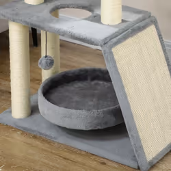 PawHut Cat Tree Kitten Tower w/ Scratching Post, Pad, Light Grey, Ball, Grey - Additional view 6