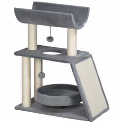 PawHut Cat Tree Kitten Tower w/ Scratching Post, Pad, Light Grey, Ball, Grey - Additional view 8
