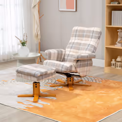 HOMCOM Recliner Chair and Footstool Linen-touch Fabric Wooden Base Multicolour