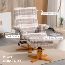 HOMCOM Recliner Chair and Footstool Linen-touch Fabric Wooden Base Multicolour - Additional view 5