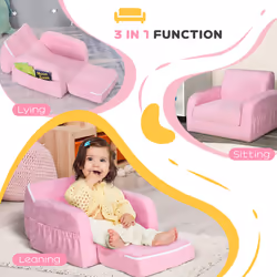 HOMCOM 2 In 1 Kids Armchair Sofa Bed Fold Out Padded Wood Frame Bedroom Pink