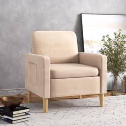 HOMCOM Modern Armchair Upholstered Accent Chair for Bedroom Home Office Beige