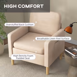 HOMCOM Modern Armchair Upholstered Accent Chair for Bedroom Home Office Beige