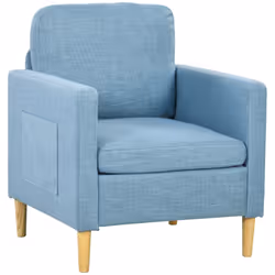 HOMCOM Modern Armchair Upholstered Accent Chair for Bedroom Home Office  Blue