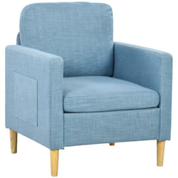 HOMCOM Modern Armchair Upholstered Accent Chair for Bedroom Home Office  Blue