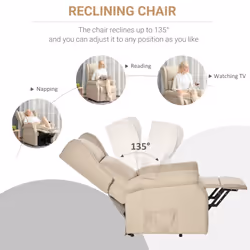 HOMCOM Power Lift Chair for the Elderly Fabric Recliner Armchair w/ Remote Beige - Additional view 4