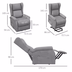 HOMCOM Power Lift Chair for the Elderly Fabric Recliner Armchair w/ Remote Grey - Additional view 7