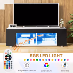 HOMCOM TV Stand 145cm TV Unit with Glass Shelves RGB LED Light for 60"TV Black