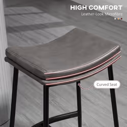 HOMCOM Breakfast Bar Stools Set of 2 Upholstered Barstools w/ Curved Seat Grey