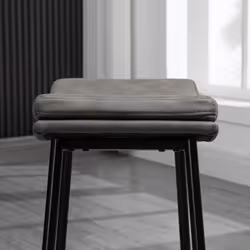 HOMCOM Breakfast Bar Stools Set of 2 Upholstered Barstools w/ Curved Seat Grey - Additional view 5
