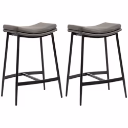 HOMCOM Breakfast Bar Stools Set of 2 Upholstered Barstools w/ Curved Seat Grey - Additional view 7