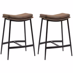 HOMCOM Breakfast Bar Stools Set of 2 Upholstered Barstools w/ Curved Seat Brown - Additional view 7