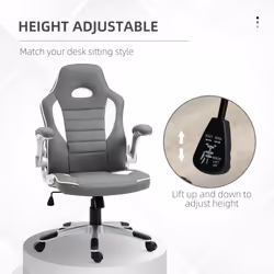 HOMCOM Gaming Chair PU Leather Office Chair Swivel Chair w/ Tilt Function Grey