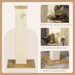 PawHut 80cm Sisal Rope Scratching Post, Cat Scratching Post - White