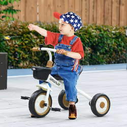 AIYAPLAY Trike W/ Adjustable Seat Basket, Kids Tricycle for 2-5 Years Old, White