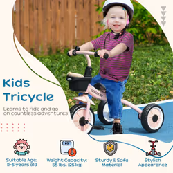 AIYAPLAY Trike W/ Adjustable Seat Basket, Kids Tricycle for 2-5 Years Old, Pink
