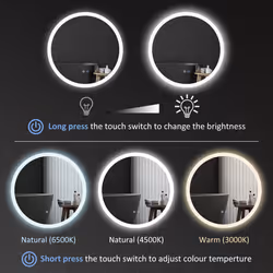 kleankin Illuminated Bathroom Mirror with Defogging Film, LED Lights, Silver