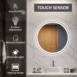 kleankin Dimmable Bathroom Mirror with LED Lights, Defogging Film, Silver