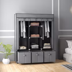 HOMCOM Portable Wardrobe w/ 5 Shelves 3 Fabric Drawers and 2 Hanging Rails Grey