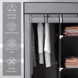 HOMCOM Portable Wardrobe w/ 5 Shelves 3 Fabric Drawers and 2 Hanging Rails Grey - Additional view 4