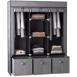 HOMCOM Portable Wardrobe w/ 5 Shelves 3 Fabric Drawers and 2 Hanging Rails Grey - Additional view 8