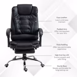 HOMCOM Executive Office Chair PU Leather Swivel Chair with Footrest Black - Additional view 5