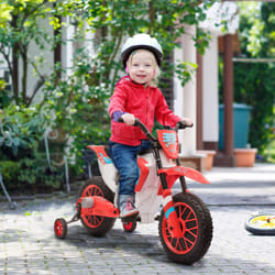 HOMCOM 12V Kids Electric Motorbike Ride-On Motorcycle w/ Training Wheels - Red