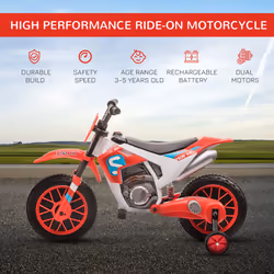 HOMCOM 12V Kids Electric Motorbike Ride-On Motorcycle w/ Training Wheels - Red