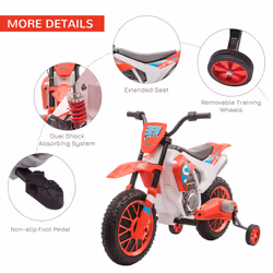 HOMCOM 12V Kids Electric Motorbike Ride-On Motorcycle w/ Training Wheels - Red - Additional view 4