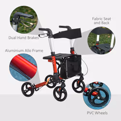 HOMCOM Folding Rollator Walker w/ Seat Storage Bag Adjustable Handle for Seniors - Additional view 4