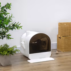 PawHut Cat Litter Box Kitten Litter Tray w/ Lid, Scoop, Filter, Flap Door
