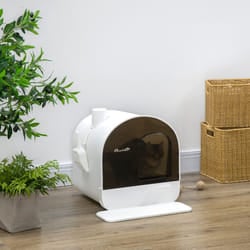 PawHut Cat Litter Box Kitten Litter Tray w/ Lid, Scoop, Filter, Flap Door