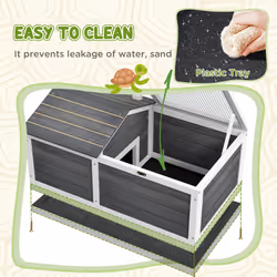 PawHut Wooden Tortoise House, Small Pet Reptile with Hide Shelter Den and Run - Additional view 4
