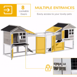 PawHut 2-In-1 Rabbit Hutch w/ Double House, Run Box, Slide-Out Tray, Ramp - Additional view 4