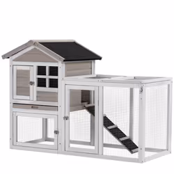 PawHut 2-In-1 Rabbit Hutch w/ Double House, Run Box, Slide-Out Tray, Ramp - Additional view 6