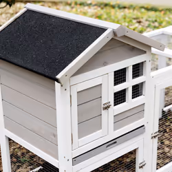 PawHut 2-In-1 Rabbit Hutch w/ Double House, Run Box, Slide-Out Tray, Ramp - Additional view 7
