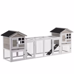 PawHut 2-In-1 Rabbit Hutch w/ Double House, Run Box, Slide-Out Tray, Ramp - Additional view 8