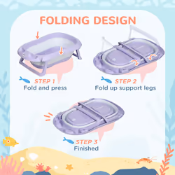 ZONEKIZ Foldable Baby Bathtub w/ Non-Slip Support Legs, Cushion Pad - Purple
