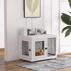 PawHut Pet Crate End Table w/ Soft Washable Cushion for Lage Medium Small Dogs