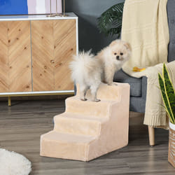 PawHut Four-Step Portable Dog Stairs with Washable Plush Cover, Beige