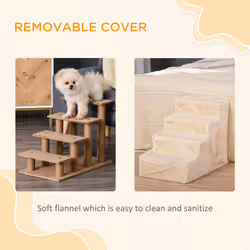 PawHut Four-Step Portable Dog Stairs with Washable Plush Cover, Beige