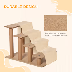 PawHut Four-Step Portable Dog Stairs with Washable Plush Cover, Beige - Additional view 4
