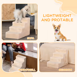 PawHut Four-Step Portable Dog Stairs with Washable Plush Cover, Beige - Additional view 5