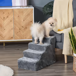 PawHut Four-Step Portable Dog Stairs with Washable Plush Cover, Light Grey