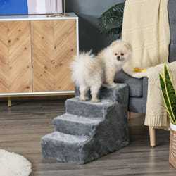 PawHut Four-Step Portable Dog Stairs with Washable Plush Cover, Light Grey