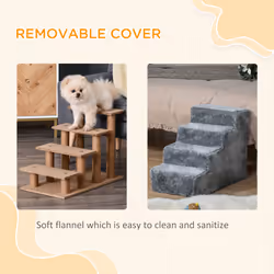 PawHut Four-Step Portable Dog Stairs with Washable Plush Cover, Light Grey