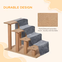 PawHut Four-Step Portable Dog Stairs with Washable Plush Cover, Light Grey - Additional view 4