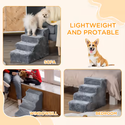 PawHut Four-Step Portable Dog Stairs with Washable Plush Cover, Light Grey - Additional view 5